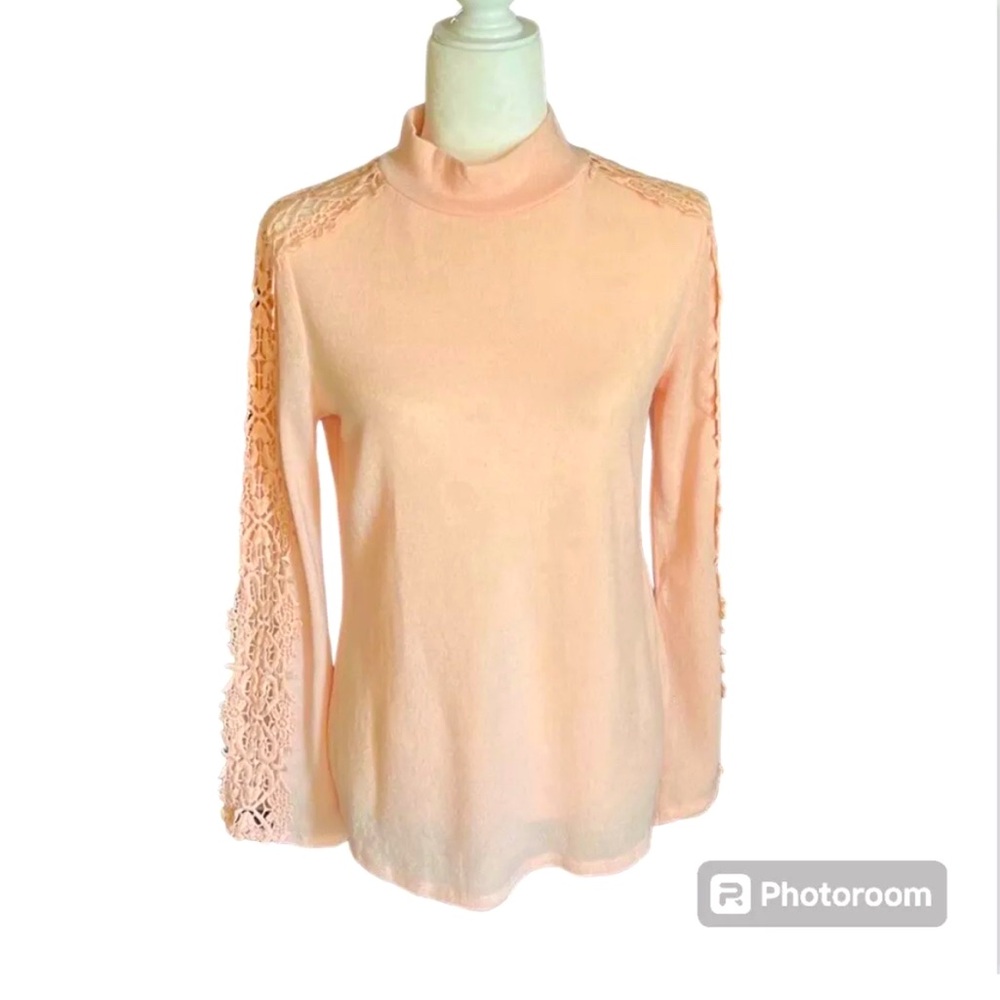 Cato Pink Crochet Trim Mock Turtleneck Knit Top Size M